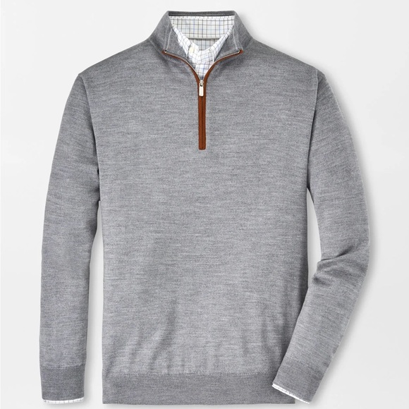 Peter Millar Autumn Crest Suede Trim 1/4 Zip - British Grey - Picture 3 of 6